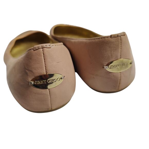 Jimmy Choo Sz 40 (US 10) Pink Gold Metallic Sparkle Cap Toe Ballet Flat Leather - Picture 6 of 10